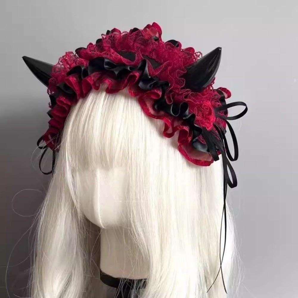 Bow Little Devil Headband Punk Gothic Headwear Lace-up Devil's Corner Hair Band Halloween Party
