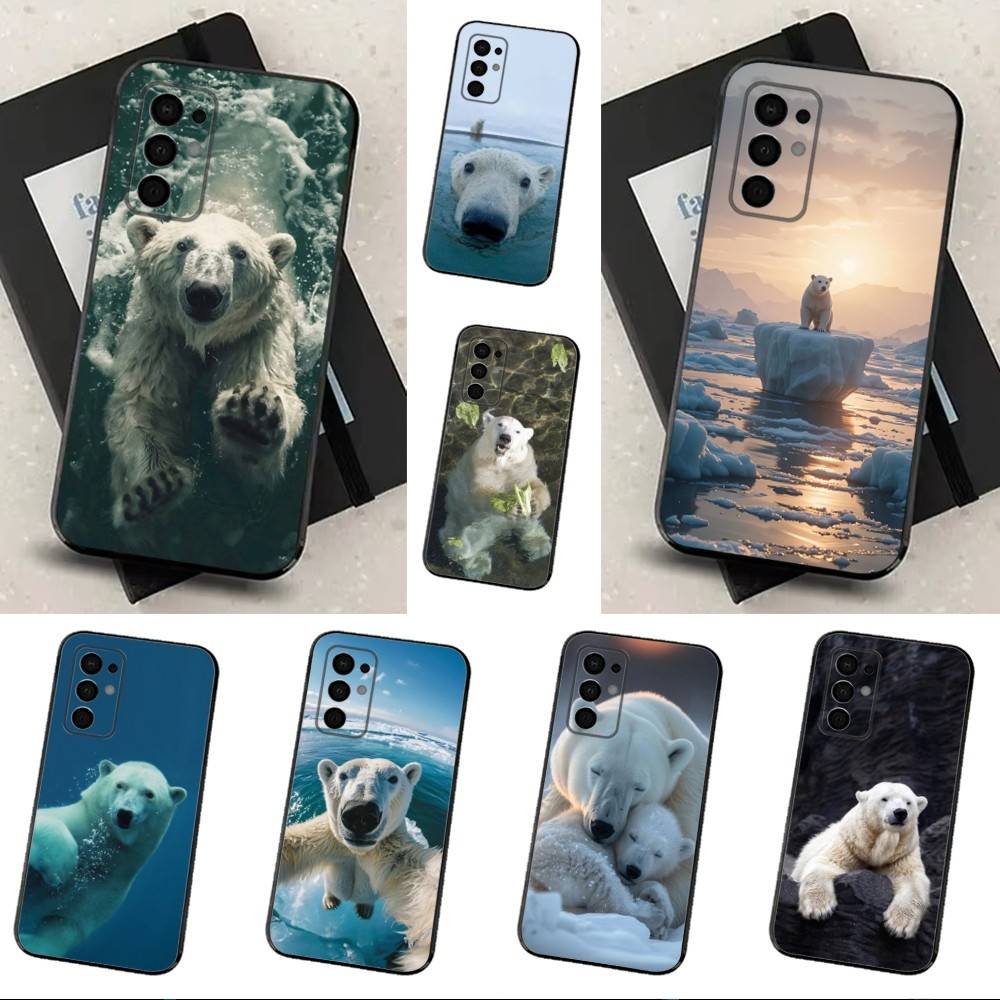 Animal Cute Polar Bear Phone Case For Samsung Galaxy A73,31,32,72,41,53,52,71,22,5G,Note,J7,8,9 Soft Black Silicone Cover