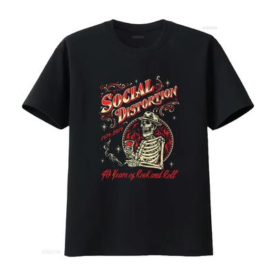 SOCIAL DISTORTION 40 лет Рок-н-ролла Принт Череп Футболка Новая Черная Для фанатов винтаж Стильная модная Немного