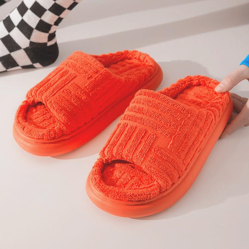 Новые однотонные повседневные тапочки-полотенца с открытым носком на толстой подошве, женские, большого размера, из плюша и хлопка, на платформе, домашние мюли-сабо