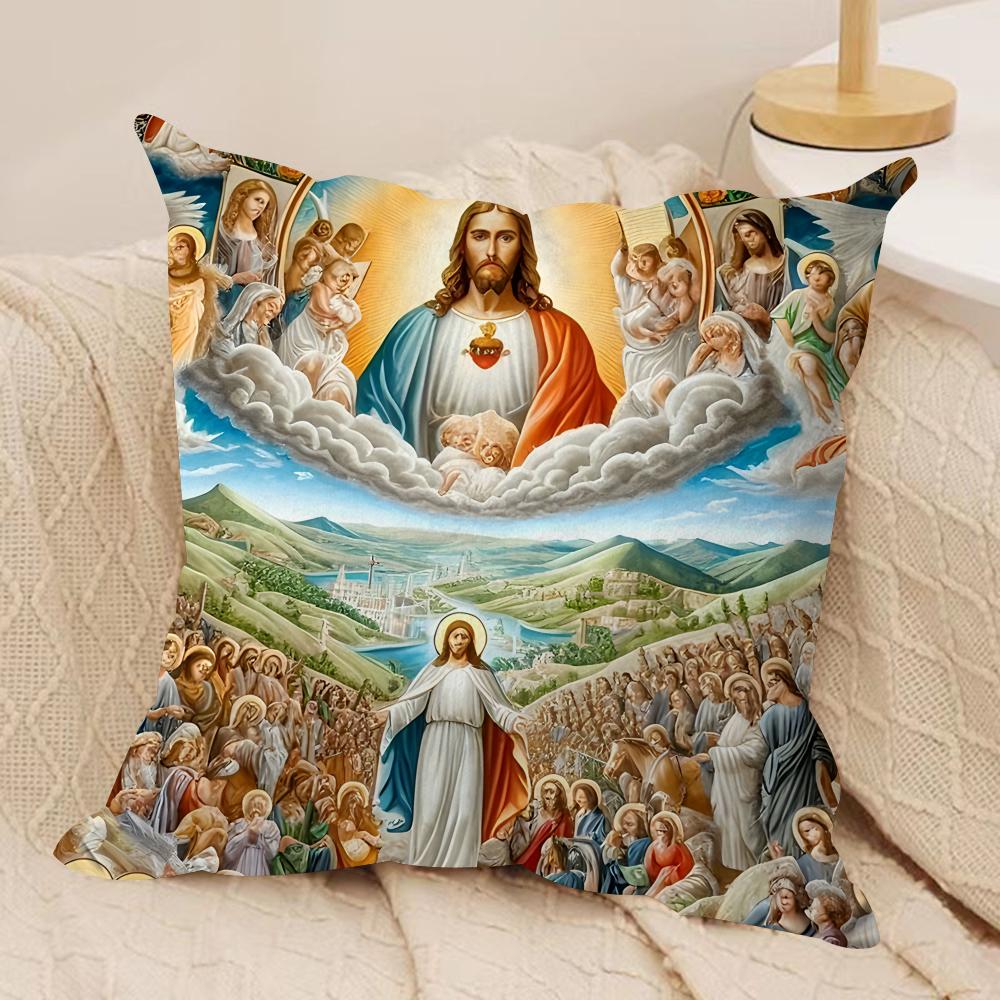 Jesus Christian Cool Cushion Cover Silky Short Plush Invisible Zipper Dustproof Sofa Pillow Case For Home Decor