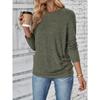 Летняя однотонная повседневная рубашка с длинными рукавами и круглым вырезом для женщин, пуловеры и длинные рукава