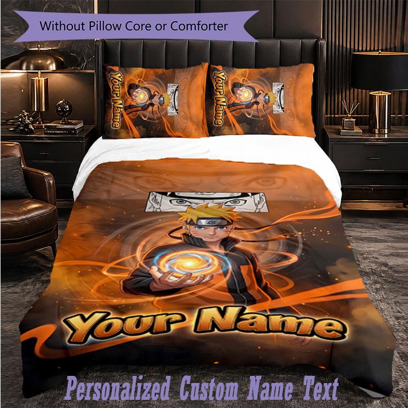 Personalized 3Pcs Bedding SetNaruto Custom Text Duvet Cover Pillowcase Set Bedroom Gift