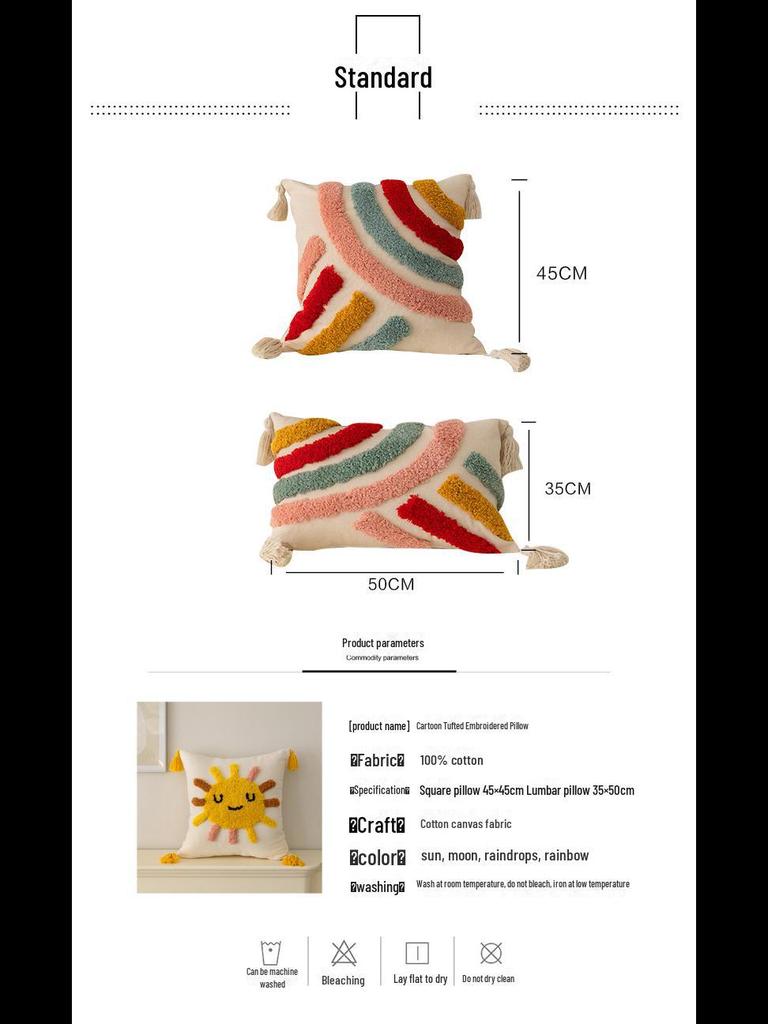 Kids' Cartoon Tufted Embroidered Pillow: Cozy Bedside or Sofa Backrest Cushion