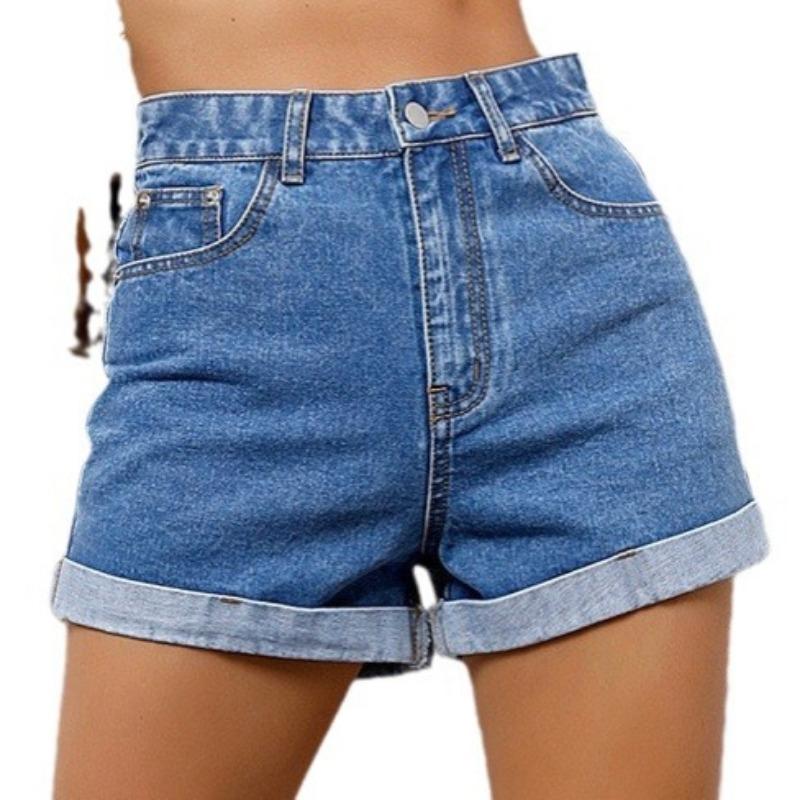 Women Summer High Waist Wide Leg Denim Shorts