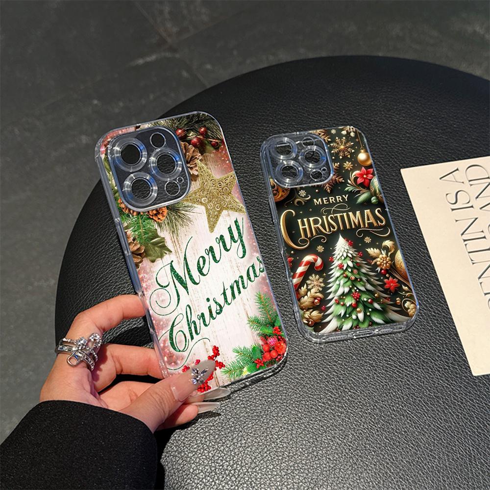 Ae105 Happy New Year art Christmas Magsafe Прозрачные чехлы для Samsung S23 S24 Ultra S21 FE iPhone 16 Pro Max XR Магнитная беспроводная зарядка Задняя крышка