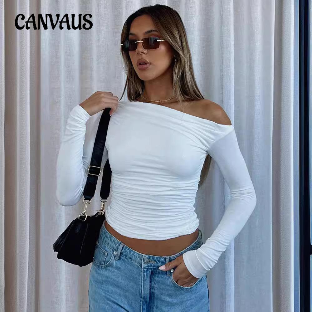 Женский весенний однотонный топ реглан с длинными рукавами и присборенным вырезом