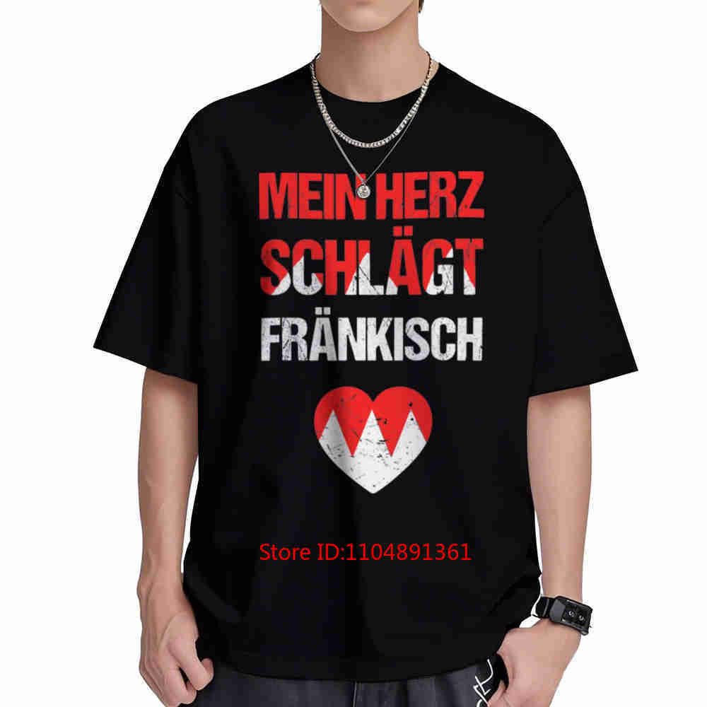 Mein Herz Schlgt Frnkisch Franconian Dialect Short Sleeve Tee 100 Cotton Tshirt