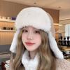 Solid Color Ear Protective Hat Windproof Women Plush Hat Sweet Winter Pilot Hat  Cycling