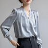 Модные блузки, рубашки с длинным рукавом и V-образным вырезом, офисная женская белая шифоновая блузка, рубашка, женские топы J750