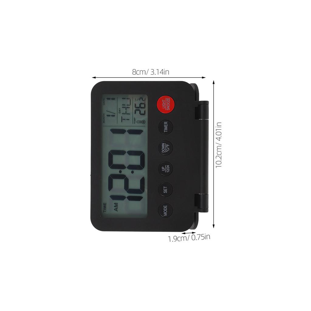 Small Alarm Clock Ultrathin LCD Display Battery Powered Non Ticking Date Temperature Flip Cover Night Light