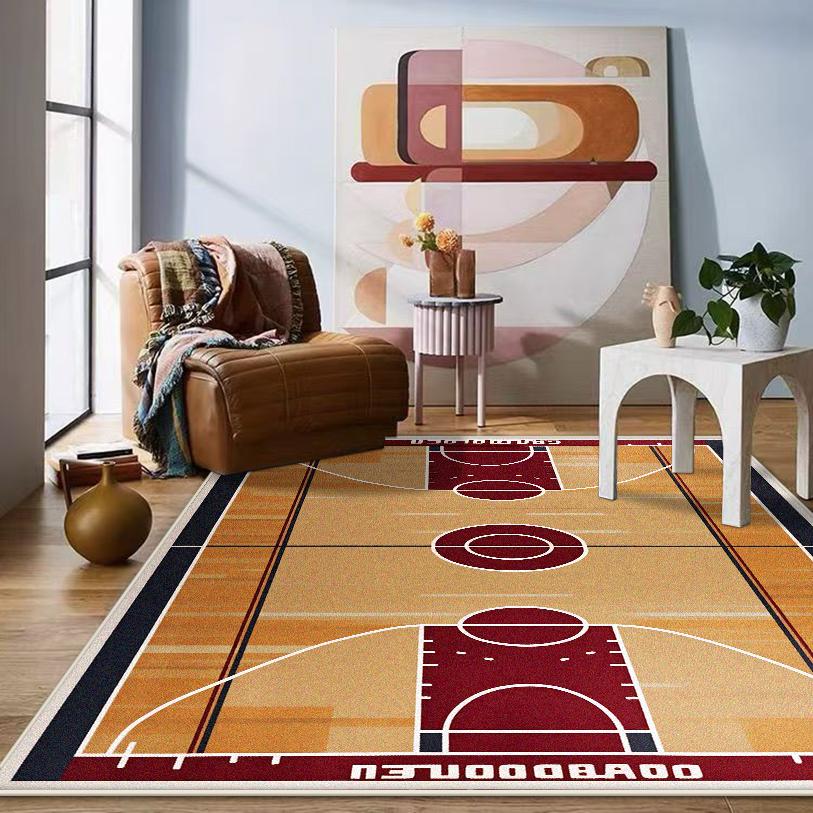 Modern Large Size Gaming Room Decoration Rug Basketball Court Pattern Live Room Carpet Soft Easy Cleaning Non-slip Mat for Kids