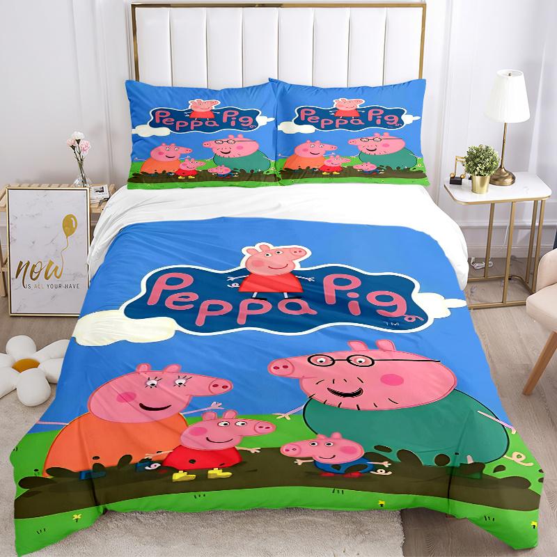 3pcs Peppa Pig Family Bedding Set-Perfect for Decorative Bedrooms, Guest Rooms, Living Rooms, Hotels-Ideal Gift for Fans, Travelers, Daily U