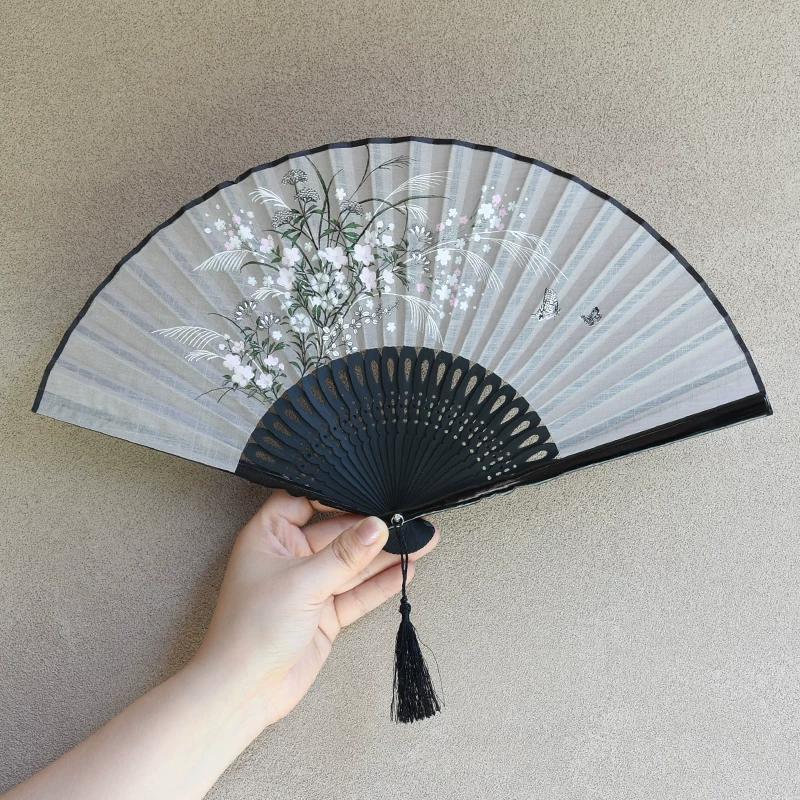 Dream Lotus Chinese Style Ancient Style Folding Fan, Qipao Dance, Japanese Style, Women's Hanfu, Summer Bamboo Fan, Sub-Classical Cotton Fan