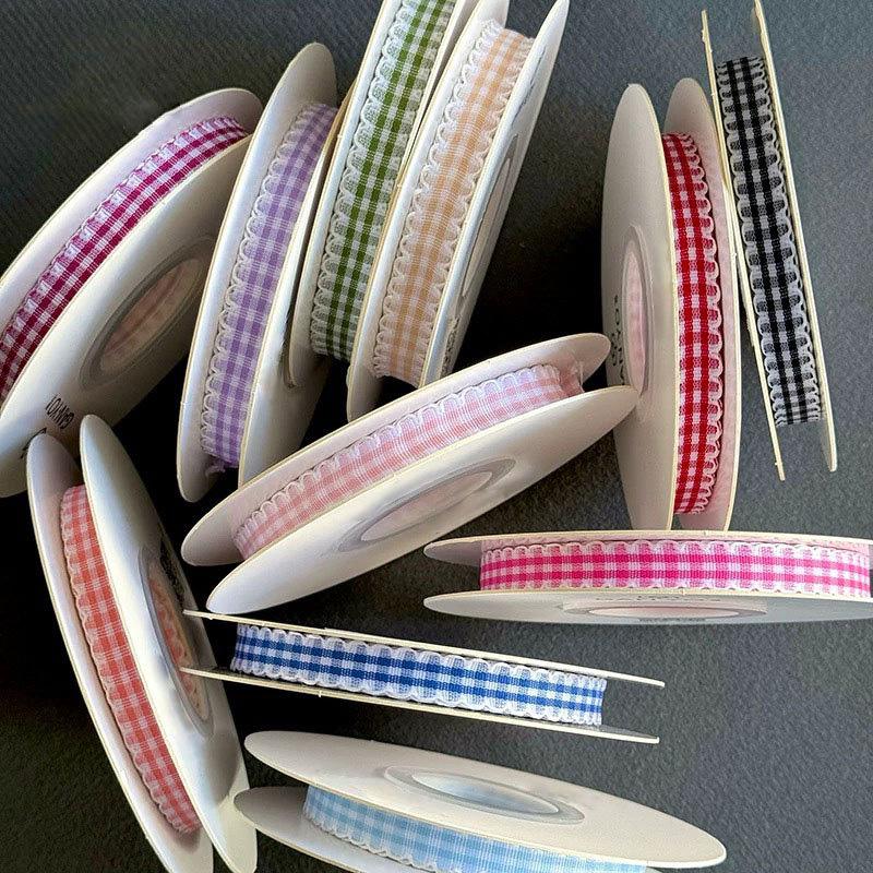 10yards/Roll Wave Edge Candy-Colored Plaid Ribbon 1CM Lace Checkered DIY Hair Accessories Gift Cake Box Decor Bouquet Bow