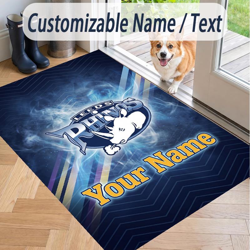 Custom Text Printed Rug Leeds Rhinos Non Slip Floor Carpet For Home Room Decor