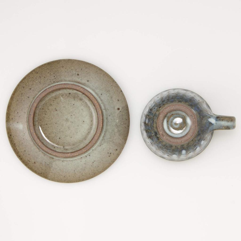 Кружка и блюдце для кофе Marui Seito Shigaraki Ware Hechimon, синяя гравировка Хаги, круглые, прибл.. Вместимость 180 мл, Керамика, Сделано в Японии, MR-3-3265