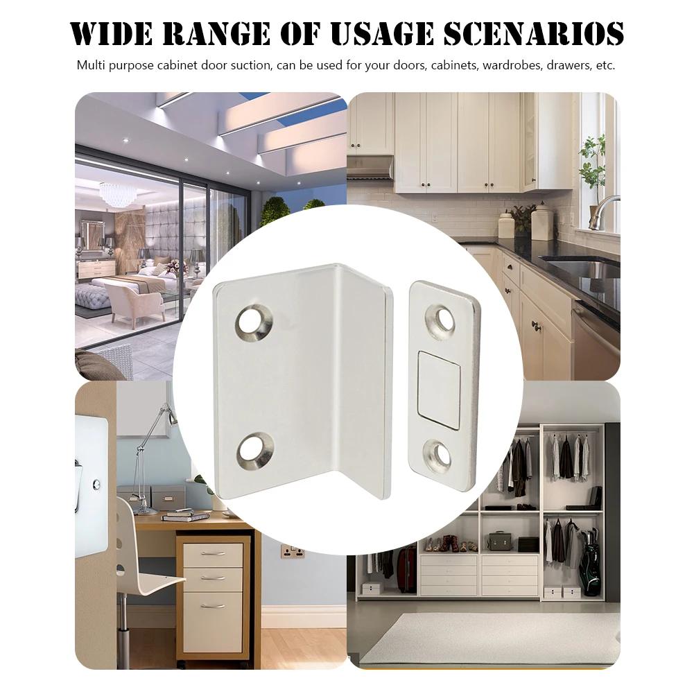 Strong Magnetic Cabinet Catches Punch Free L-Shaped Sliding Door Stop Ultra Thin Invisible Anti Collision Furniture Hardware