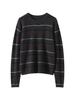 100% Cashmere Women's Color Block Stripe Round Neck Sweater - Autumn/Winter Loose Fit Retro Knitwear Top