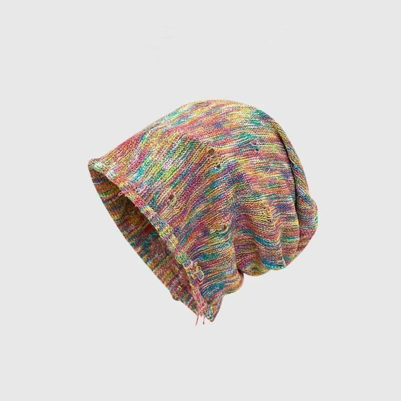 Пустошь ветер постепенное изменение вязание отверстия ворс шапка женская весна и лето улица ретро ленивый ветер тай-дай универсальный послеродовой холодный шапка