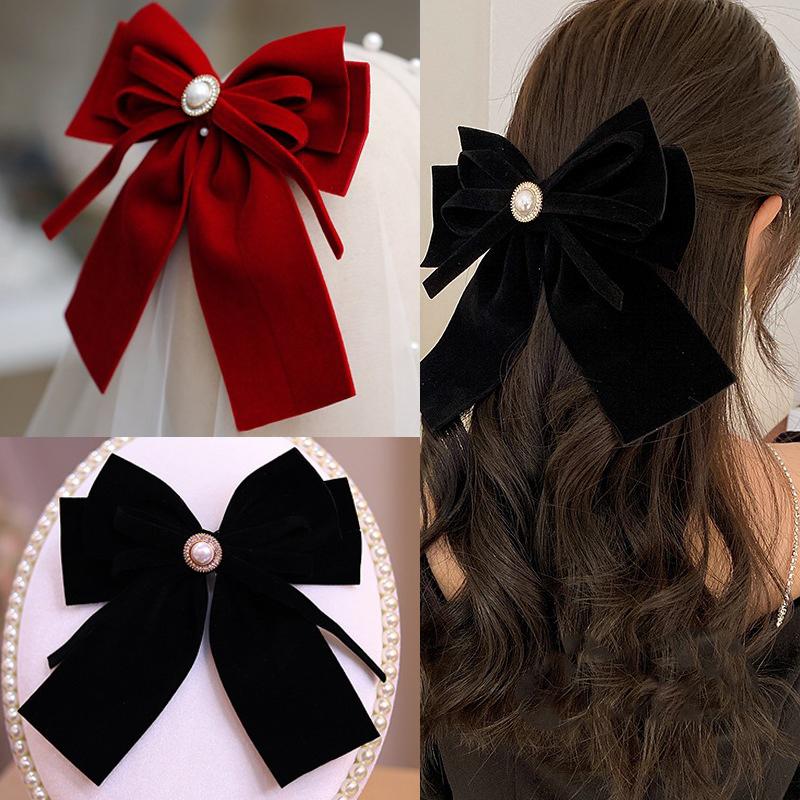 Elegant Velvet Bow Hair Clip Ribbon Bowknot Ponytail Barrette Hair Pin Women Girls Wedding Party Hair Accessories