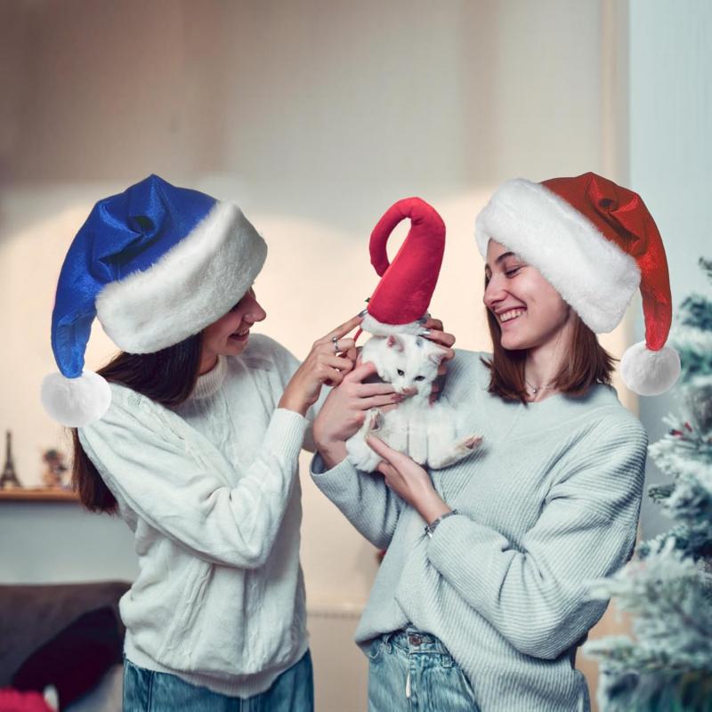 Blue Velvet Christmas Hat for Adults, Festive Holiday Party Accessory, Comfortable & Stylish New Year Celebration Item
