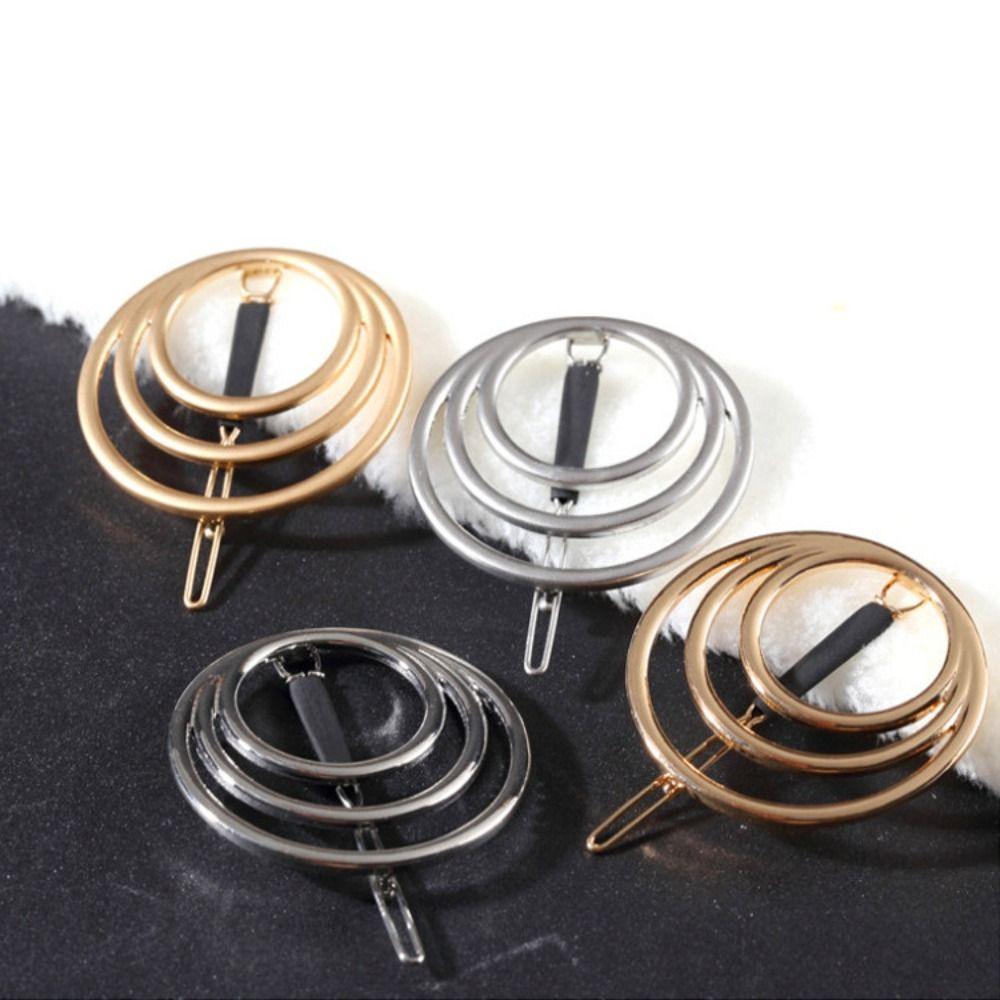 Gold Round Barrettes Silver Geometric Hairpin Fashion Metal Hair Clips  Women