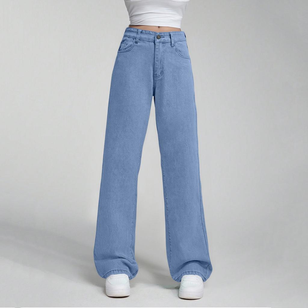 Women's High Waist Straight Leg Loose Casual Trousers Jeans