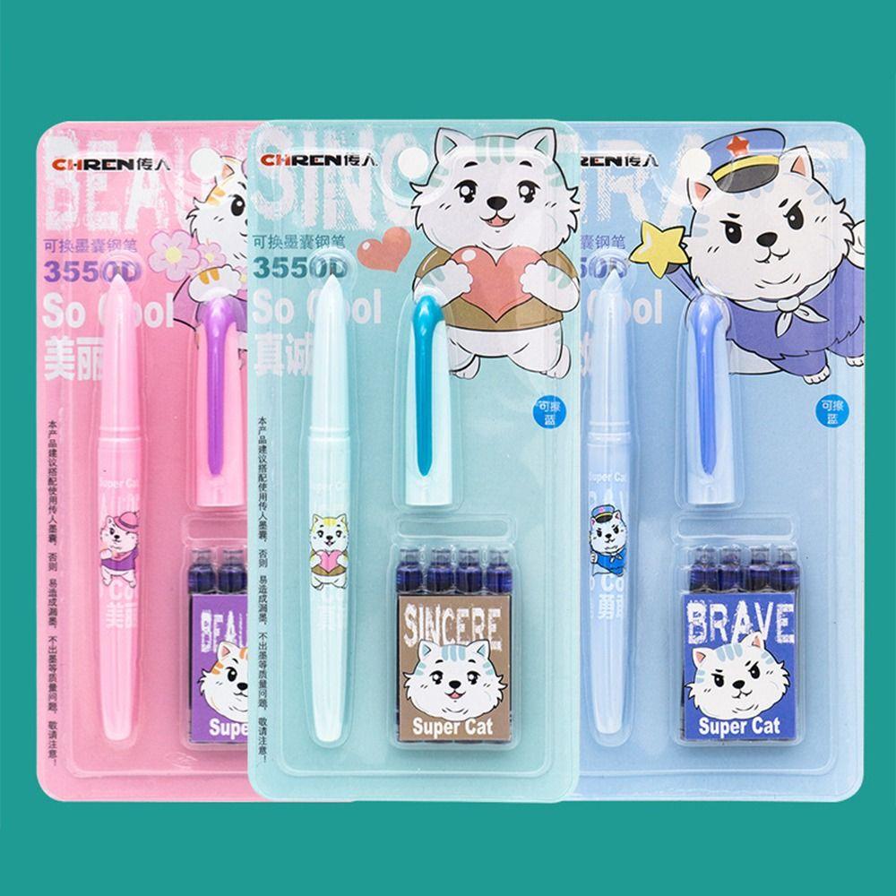 (1 ручка, 4 мешочка с чернилами, 1 колпачок от ручки) Стираемая авторучка 0,38 мм с чернилами, ручка для письма, набор перьевых ручек для офиса