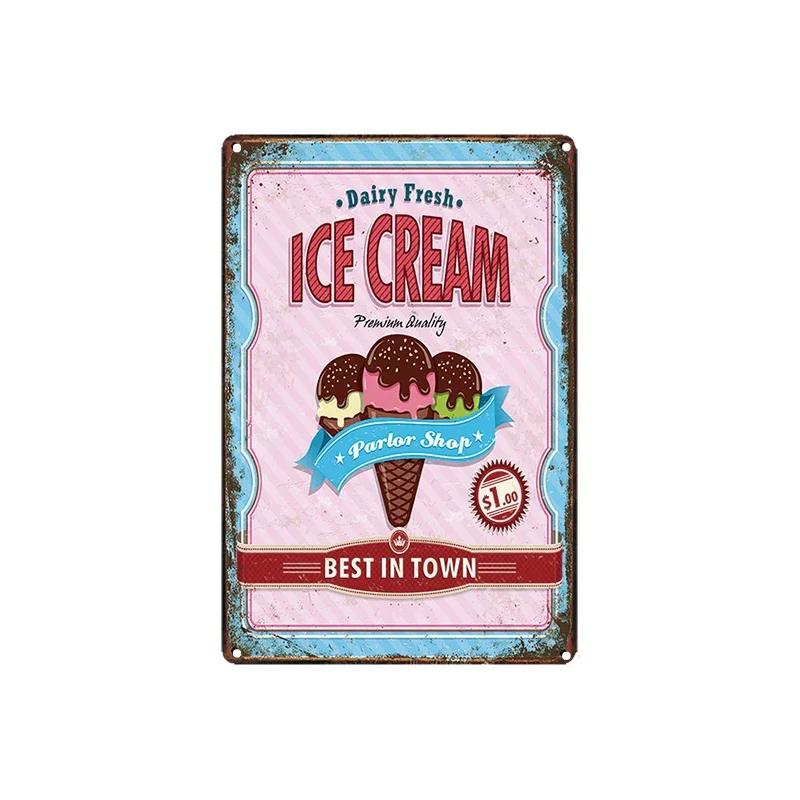 Cupcake Hot Dog Ice Cream Burger Tin Signs Metal Plate Iron Paintings Kitchen Dessert Shop Retro Shabby Wall Decor Tin Plaques