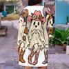 Women Plus Size V Neck Long Sleeve Autumn Bear Pumpkin Printed Fitted Straight Dress