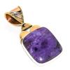 Natural Russian Charoite Two Tone 925 Solid Sterling Silver Pendant 1.75'' O9q56