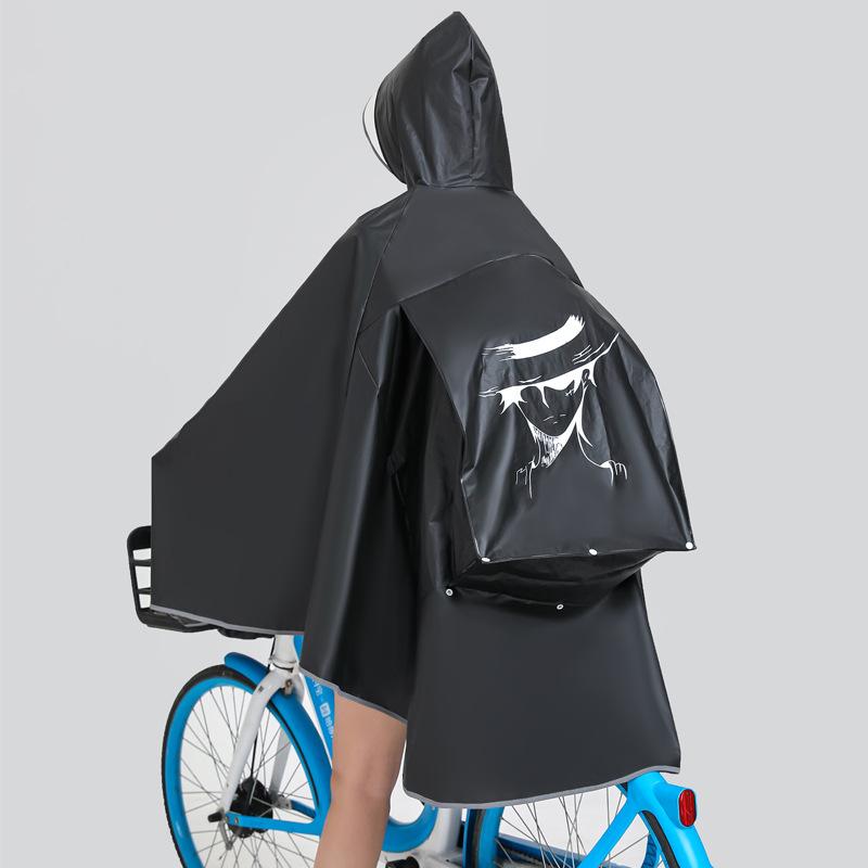 Bicycle Raincoat Single Male and Female Student Bicycle Adult Cycling Transparent Riding Poncho Waterproof Reflective Backpack