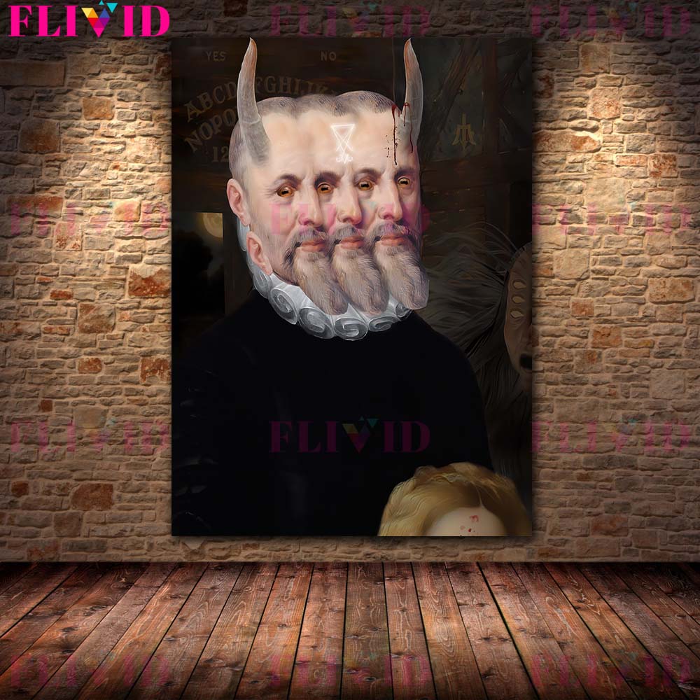 Сюрреалистический художественный постер Dark Demon Terror Art и печатная стена с портретом готического призрака