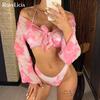 Новый бикини с принтом Tie Dye, женский купальник, женский купальник, комплект из трех частей, комплект бикини с лямкой на шее, купальный костюм
