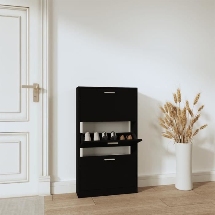 VidaXL Shoe Cabinet Black 59x17x108 Cm Engineered Wood 342528