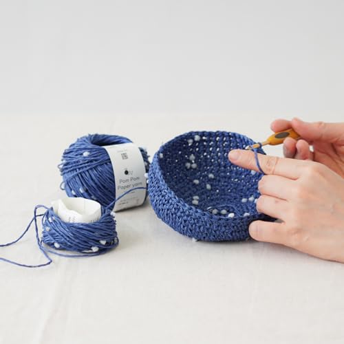 Пряжа из бумажной нити Knitworm с помпонами, средней толщины, 5 мотков, 30 г (приблизительно. 51м) (106. Синий х Белый)