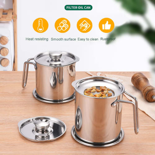 304 Stainless Steel Oil Pot, Home Oil Storage Container with Filter, 1.8L/60.87 fl oz, Oil Catch Pot, Kitchen Oil Pot, Oil Drainer