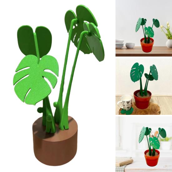 Monstera Coaster Plant Ornament 3D Printed House Artificial Plant Built-In Coaster Leaves