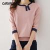 Spring and Autumn Women's Blouse T-shirt Clashing Design Asymmetric Knit Sweater Seven-quarter Sleeve Pullover Knitwear