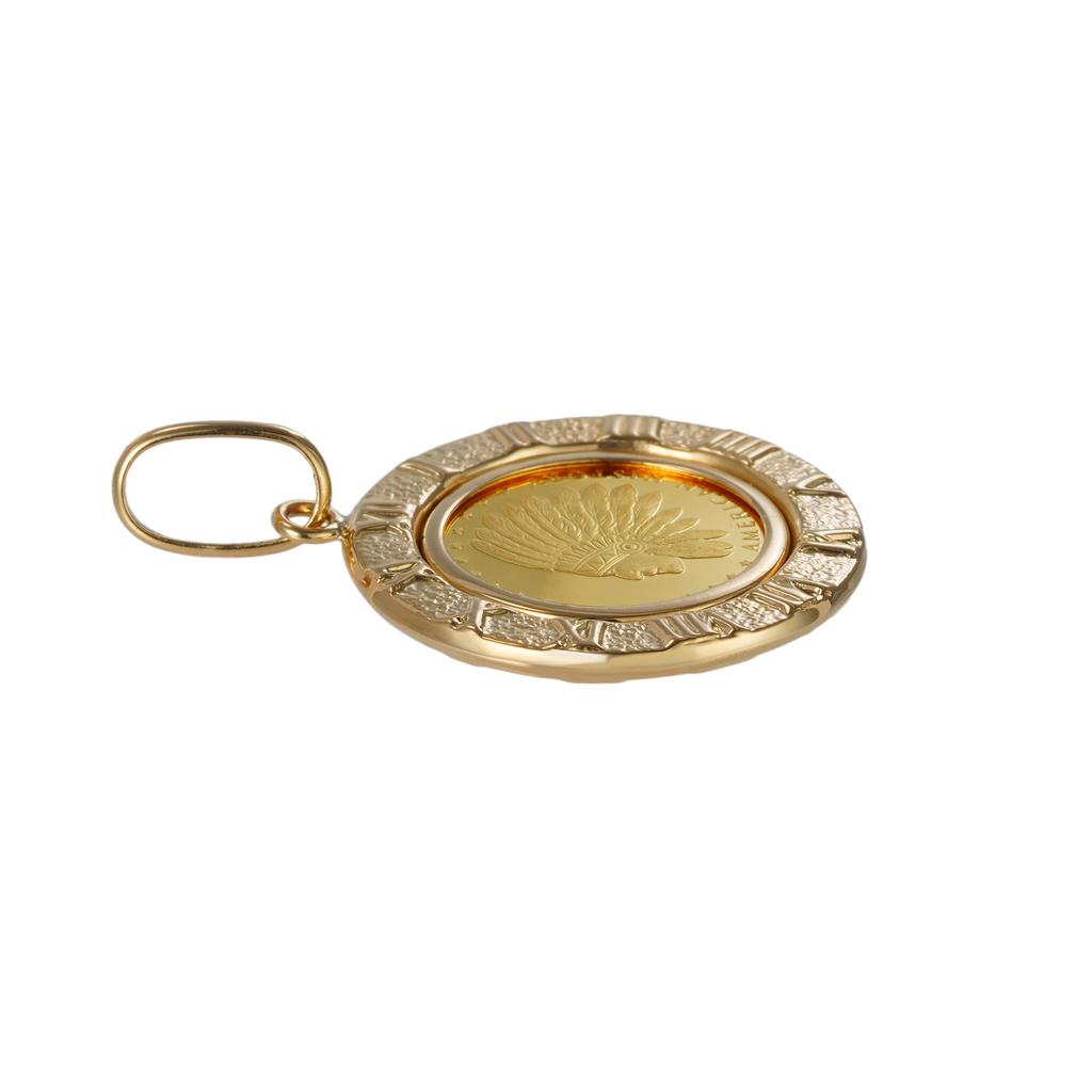 K24 Pure Gold Coin Pendant Indian Eagle Design Frame K18 Engraved [Speranza] 1/25oz No.5