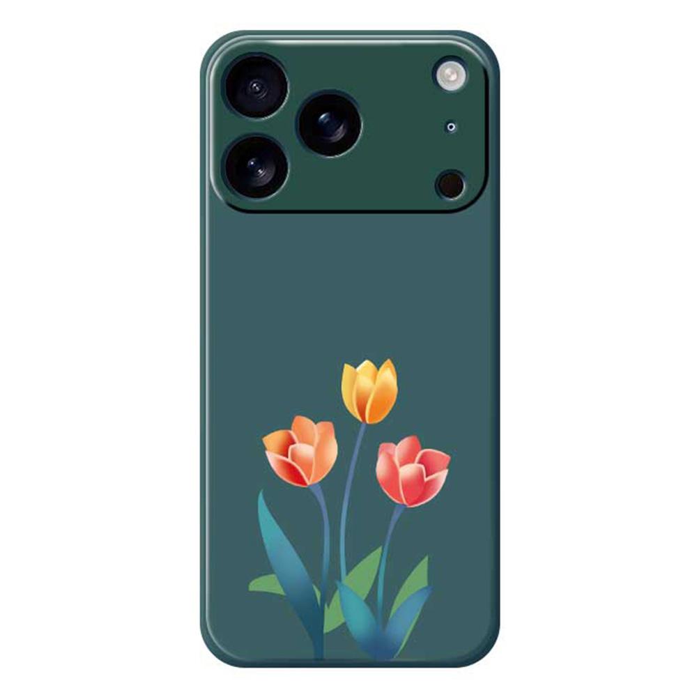 For iPhone 17 Pro Max Case Three Flowers Pattern Printing Straight Edge TPU Phone Back Cover