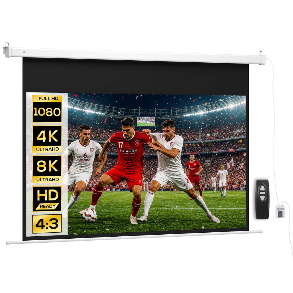 Projector Screen 212 x 150 cm 120 Inch 16:9 HD 4K Electric Projection Screen with Remote Control, White