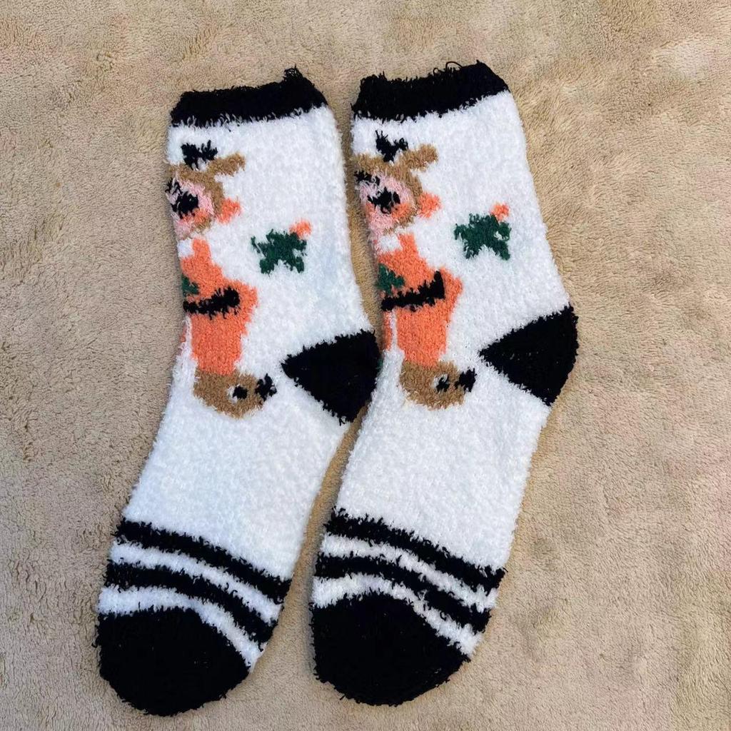 Уютные рождественские носки из кораллового флиса: Бархатные Санта Полусторонние, Теплые Напольные Чулки для Осени и Зимы