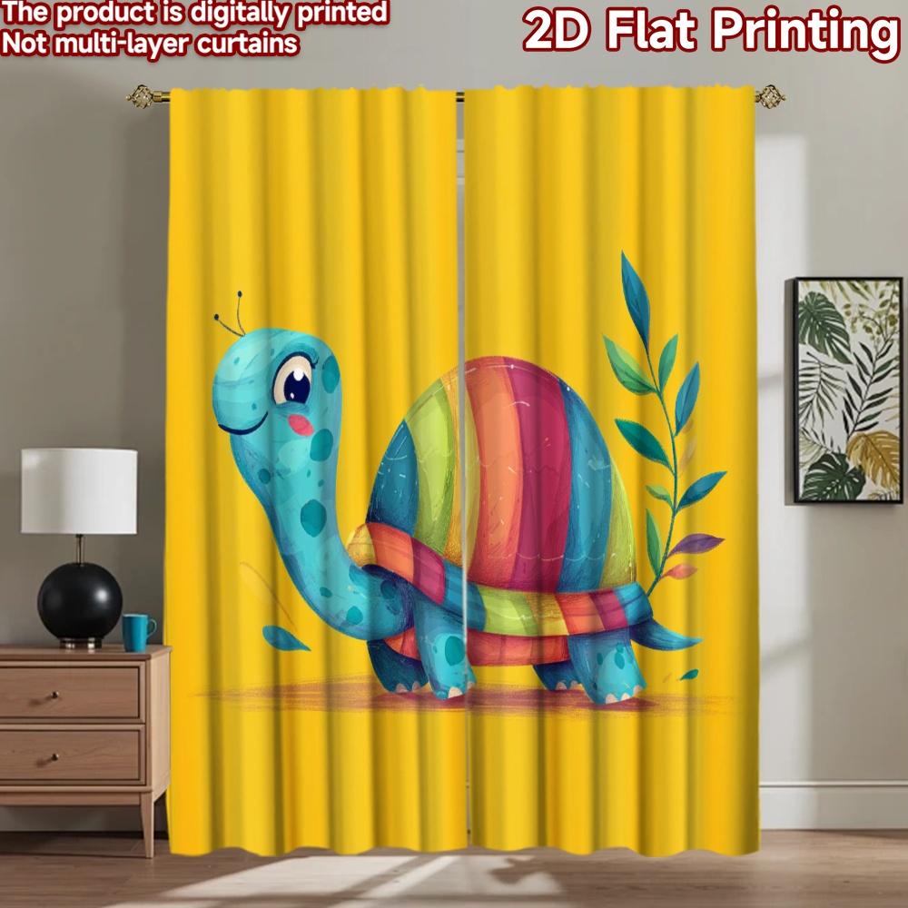 2D flat printing 2pcs Party Curtains Cute Colorful Turtle Plant Digital Printed Polyester Drapes Festive Curtains Perfect for