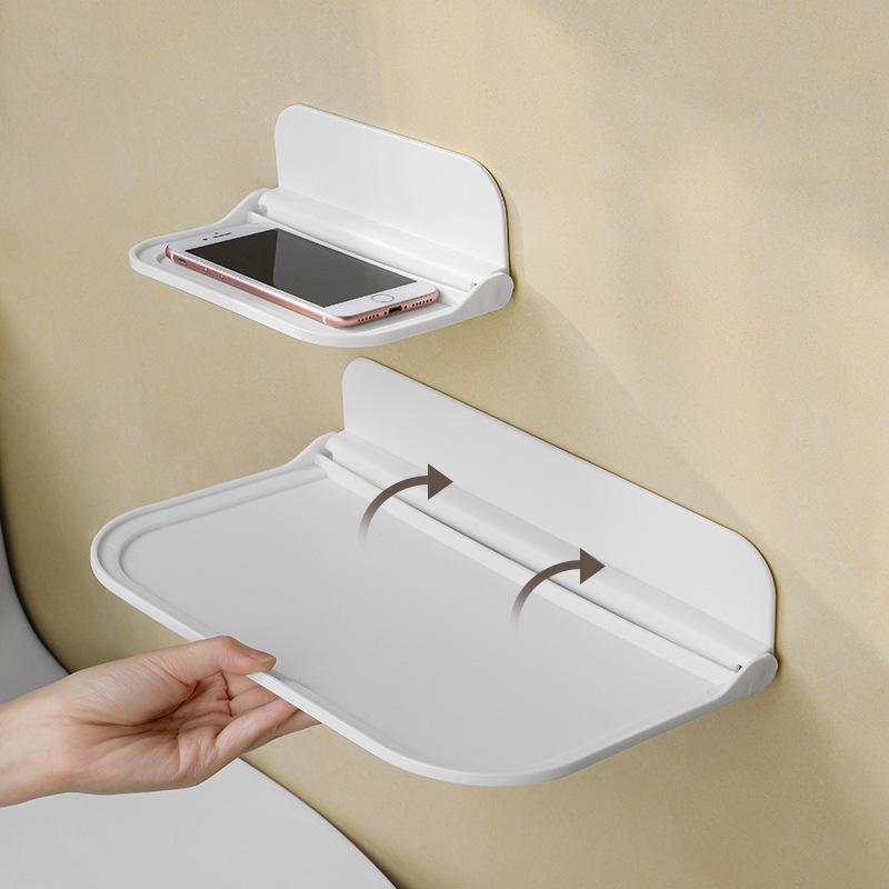 Foldable Wall Shelf Punch-Free Wall-mounted Plastic Floating Shelf Household Bathroom Toilet Towel Clothes Storage Rack