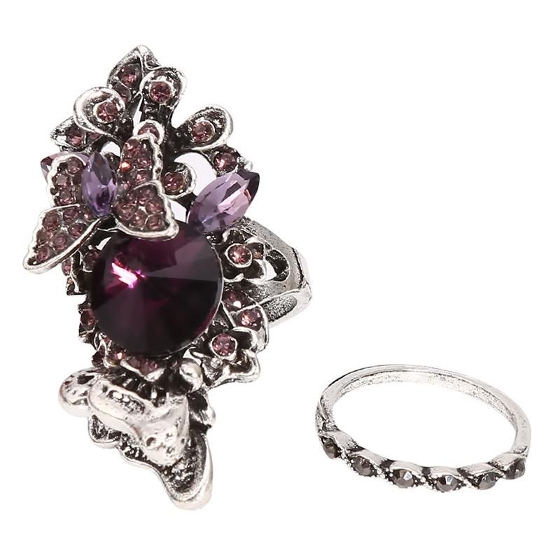 2 шт./компл. Винтажное женское кольцо с большим драгоценным камнем и кристаллом, модное роскошное изящное кольцо в виде бабочки, складывающееся в стек, ювелирные изделия