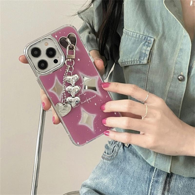 Роскошный блестящий зеркальный чехол с подвеской в форме звезды и сердца для Iphone 13 12 11 14 Pro Max Bling, противоударная мягкая задняя крышка