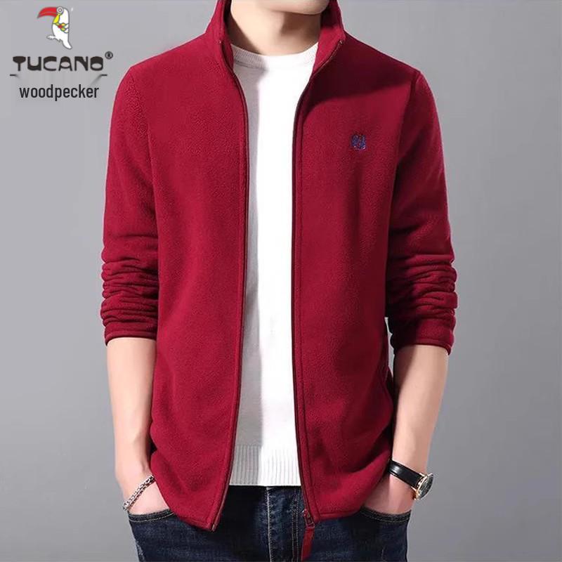 Woodpecker Men's Fleece-Lined Cardigan: Autumn/Winter Casual Stand-Up Collar Jacket
