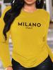 100% pure Polyester women's spring and autumn comfortable casual long sleeved MILANO ITALIA pattern printed round neck T-shirt